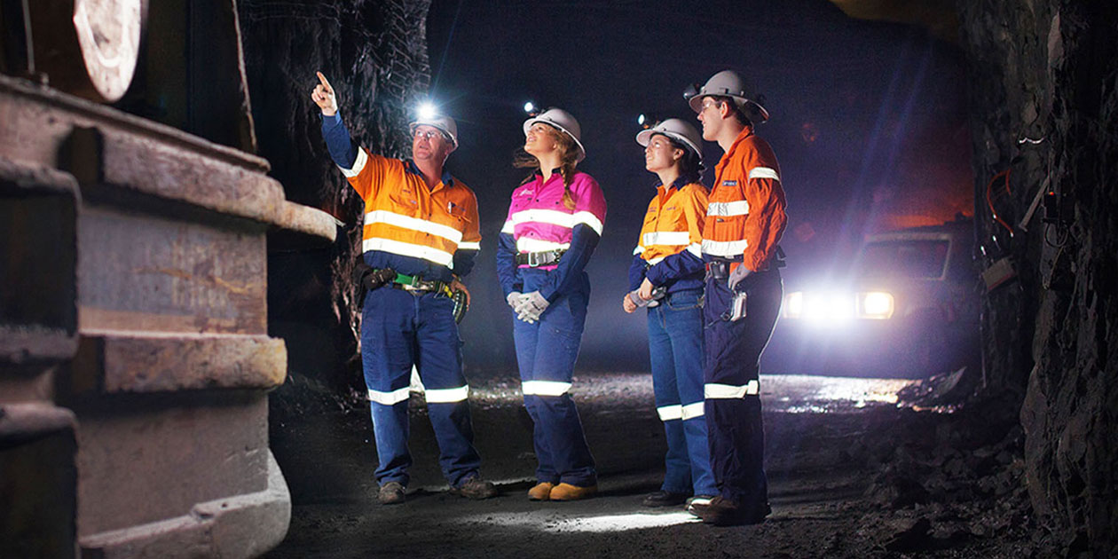 Mining students in a mine